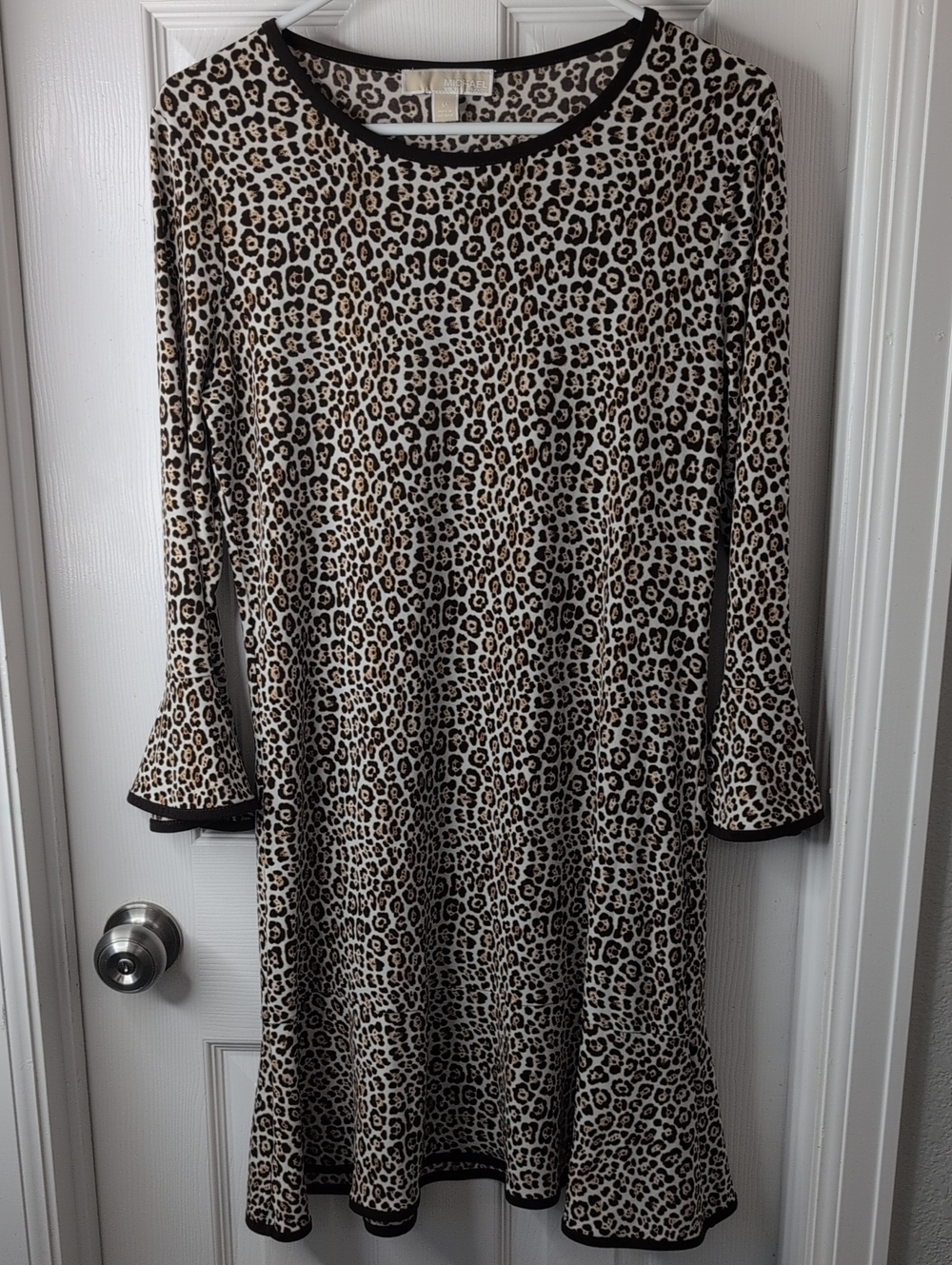 Michael Kors Leopard Print Long Sleeve Flounce-Hem Dress Size M